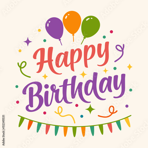 Cheerful design for birthdays, including handwritten font and sparkling details