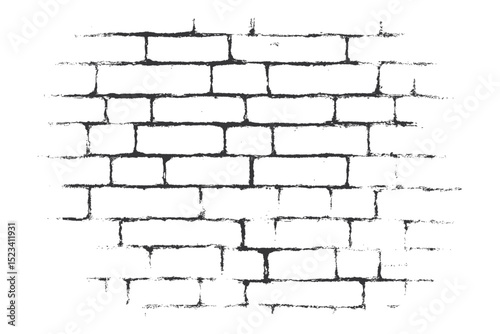 Distressed black outline brick wall pattern on a white background