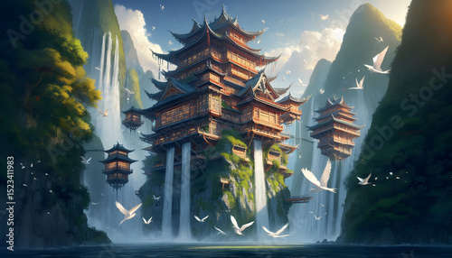 Ancient Floating Library – Tranquil Temples Above the Clouds