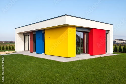 Modern Small Minimalistic Colorful House Random TerrainVibrant Textures Elegant Design AI-Generated