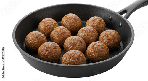 Studio Shot of Meatballs in Frying Pan on Transparent Background