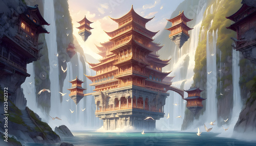 Ancient Floating Library – Tranquil Temples Above the Clouds