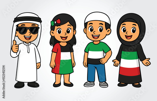 UAE kids and elder Cartoon Character Template