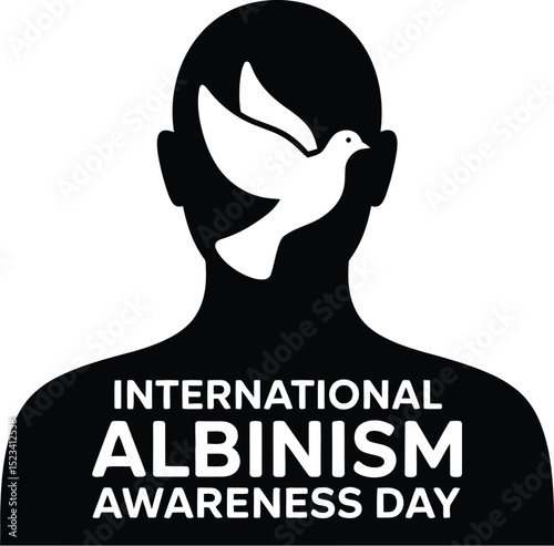 International albinism awareness day with silhouette of head and bird inside the head on gray background