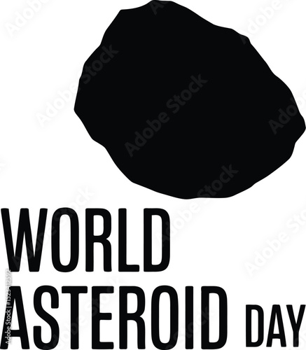 Black asteroid silhouette with world asteroid day text on a white background for asteroid day event
