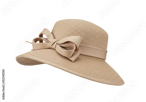 Woven Straw Hat Beige Ribbo...