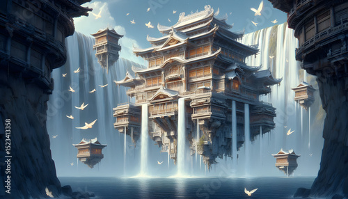 Ancient Floating Library – Tranquil Temples Above the Clouds
