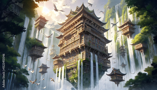 Ancient Floating Library – Tranquil Temples Above the Clouds