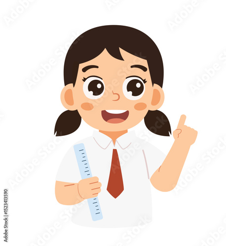 Cartoon Illustration of a School Girl Teaching while Holding a Ruler