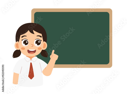 Cartoon Schoolgirl Standing by Chalkboard