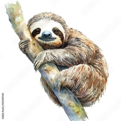 Sloth, watercolor vector, high quality, isolated on a white background.
