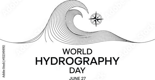 World hydrography day design featuring a stylized wave and a compass rose on a light gray background