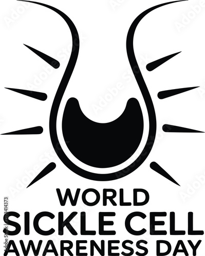 Black and white world sickle cell awareness day logo on a white background with abstract cell design