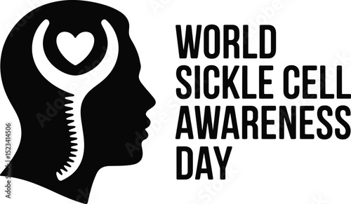 World sickle cell awareness day with a head silhouette and heart symbol for medical awareness campaign
