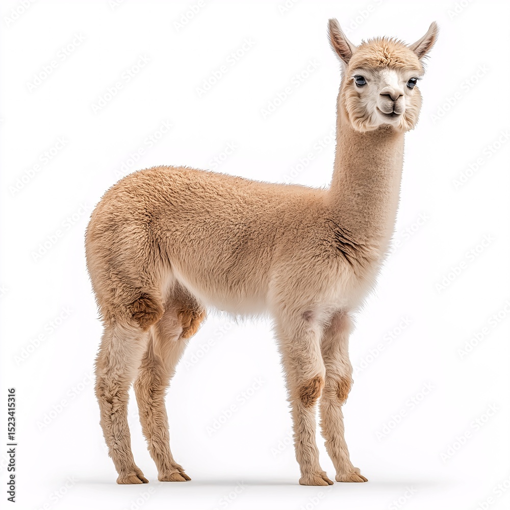 Fototapeta premium Adorable Fluffy Alpaca on a Rural Farm. Stunning Close-up Animal Portrait