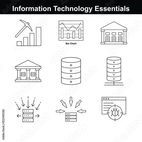  Information Technology Essentials line art icon set. full editable design on white background.