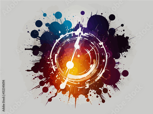 Colorful Abstract Clock with Paint Splash Effect Modern Digital Art Concept