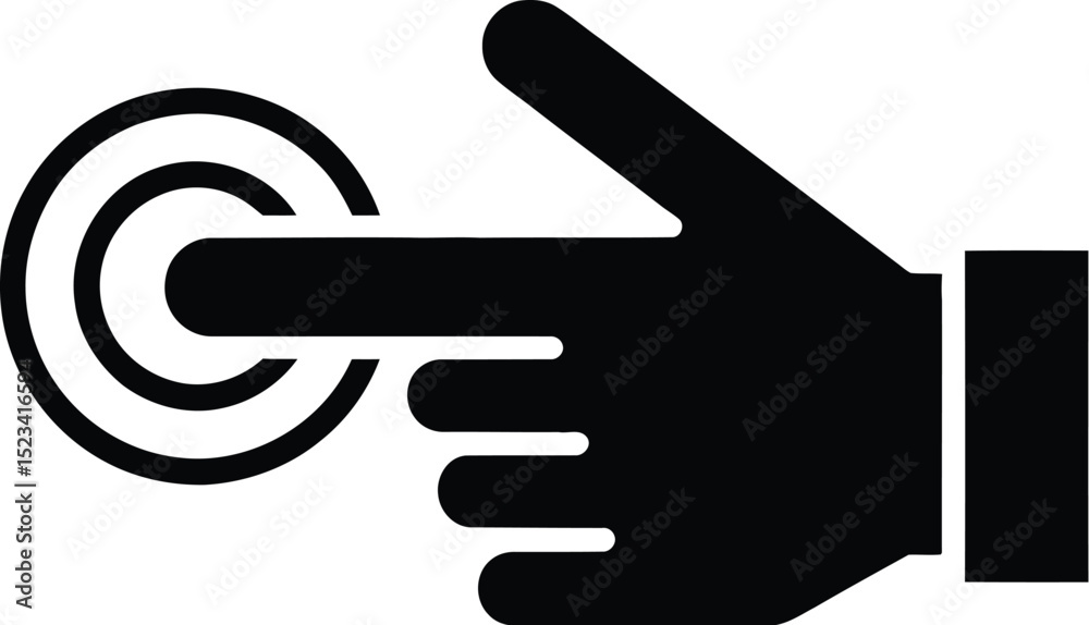 A black and white illustration of a hand pressing a button on a white background in a simple style A black and white illustration of a hand pressing a button on a white background in a simple style