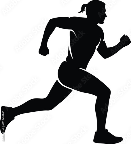 Silhouette of a runner with ponytail in motion on a white background in a dynamic running pose image