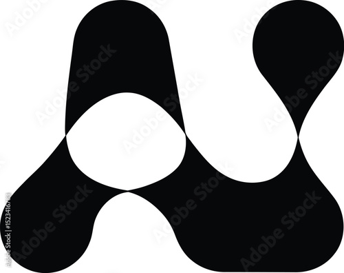 Abstract black and white logo design featuring interconnected rounded shapes on a light gray background