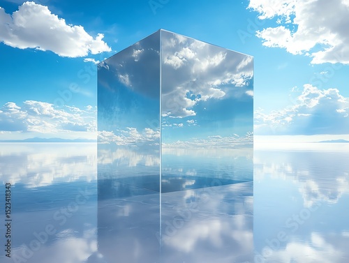Mirrored Cube Reflecting Sky on Salar de Uyuni