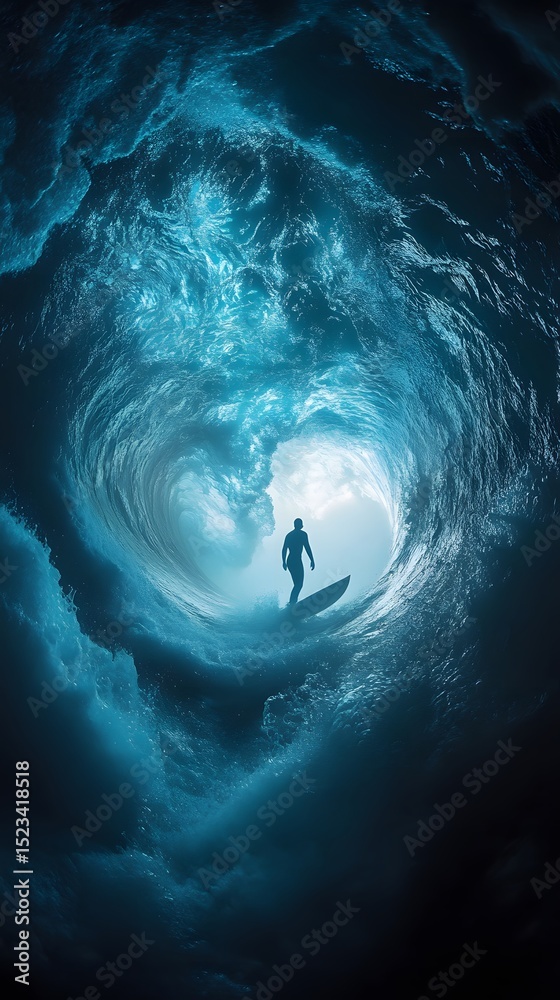 Fototapeta premium Surfer navigating a powerful ocean wave.