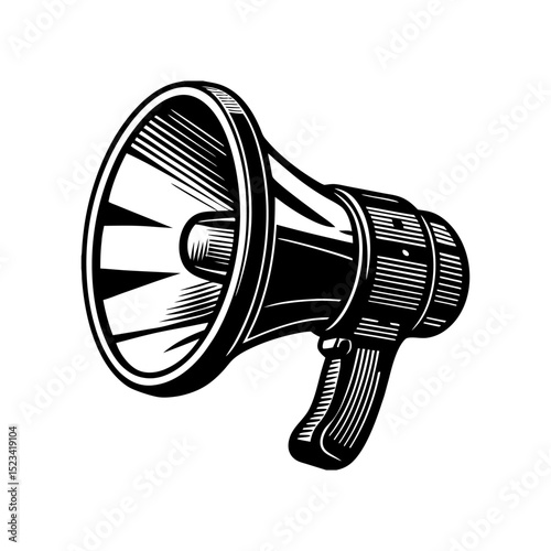Vintage style drawing of a bullhorn, perfect for announcements and public speaking