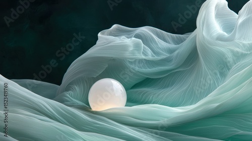 Goal of Life Mindset, Success, Calm and Goal symbol. Abstract waves with a luminous orb create a serene and mystical atmosphere.