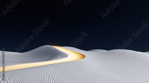 Goal of Life Mindset, Success, Calm and Goal symbol. A winding path through surreal, textured sand dunes under a starry night sky.