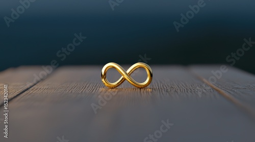 Goal of Life Mindset, Success, Calm and Goal symbol. A golden infinity symbol rests on a textured surface, symbolizing eternity and limitless possibilities.