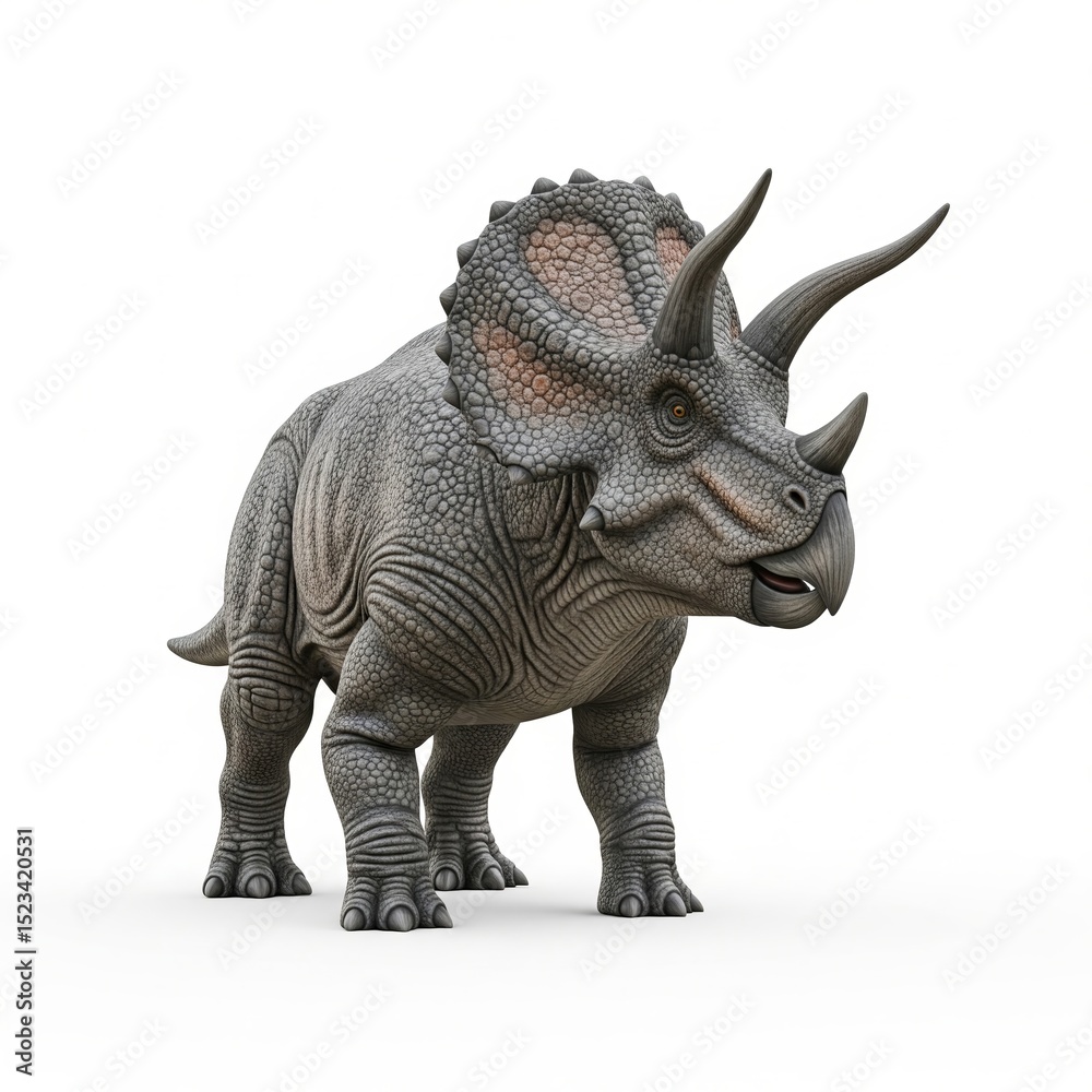 Fototapeta premium Powerful Triceratops Dinosaur, 3D Render, Isolated White Background