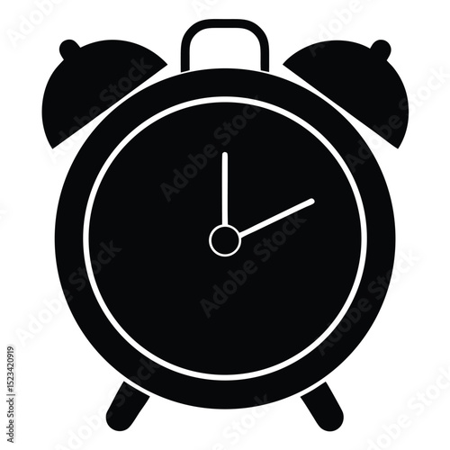 Classic black alarm clock silhouette vector illustration depicting time management and punctuality