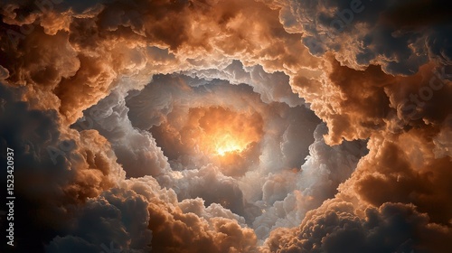 Goal of Life Mindset, Success, Calm and Goal symbol. Dramatic clouds with a glowing center, creating a captivating celestial scene.