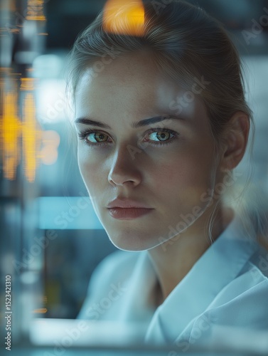 Portrait of a Young Female Scientist with Intense Focus in Laboratory Environment - Exploring Innovations in Science and Technology photo