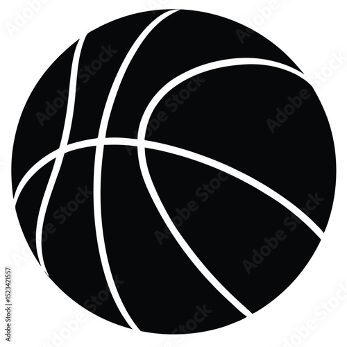 Simple black and white basketball graphic isolated on a white background for sports themes