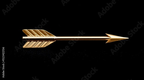 Goal of Life Mindset, Success, Calm and Goal symbol. Golden arrow design against a black background, symbolizing direction and focus.