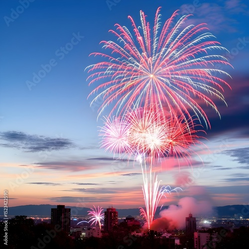 New Year’s Eve Fireworks Over Modern City