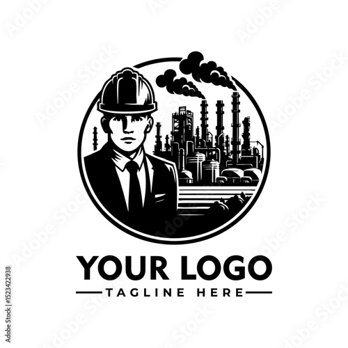 Detailed illustration of an engineer wearing a hard hat with an industrial factory background. Engineering concept