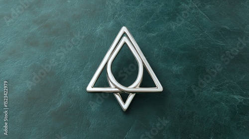 Goal of Life Mindset, Success, Calm and Goal symbol. Stylish silver geometric pendant on a textured green background.