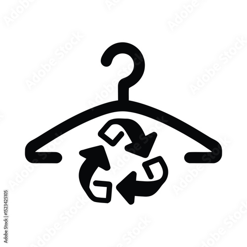 Sustainable Fashion Black Hanger with Recycling Symbol for Eco Clothing, Circular Textile Economy, and Ethical Apparel Branding