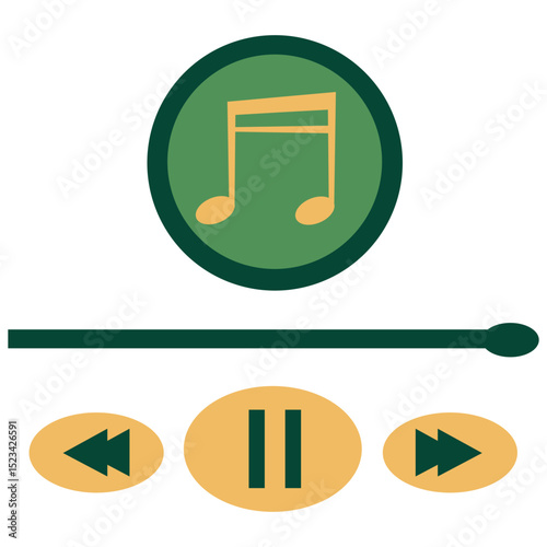 Video or music player interface with loading progress bar, equalizer wave and differet button icons. Simple mediaplayer panel template for mobile app. Vector graphic illustration. Music Player Control
