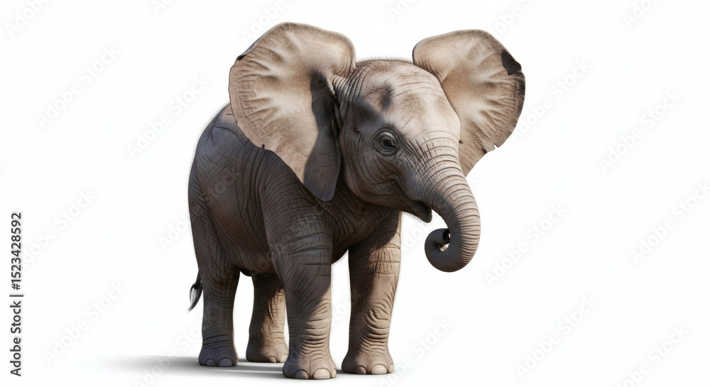Fototapeta premium A cute baby elephant isolated on a white background in a studio setting