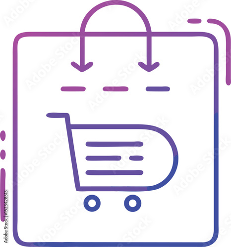 Gradient illustration of shopping cart and bag indicating e commerce concept