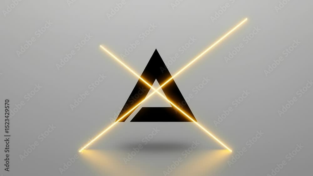 Abstract geometric design featuring a black triangle illuminated by a golden light beam against a gray background