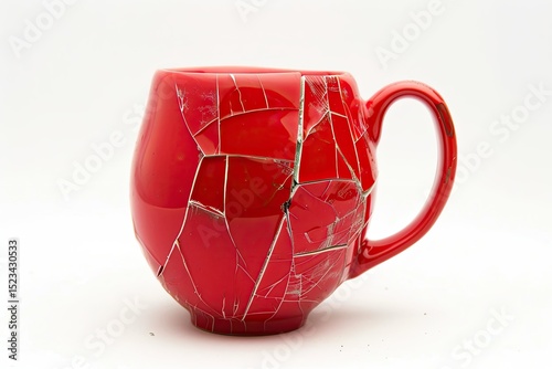 high resolution image of Broken red mug isolated on a white background