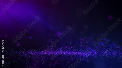 Futuristic Cyberpunk Spotlight Over Particle Floor, Purple Blue Neon Light beam.
