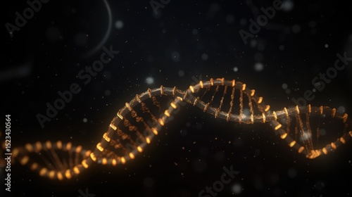 DNA helix structure on black background showing genetic science and biotechnology concept
