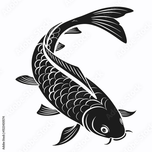 Elegant black and white koi fish design illustration