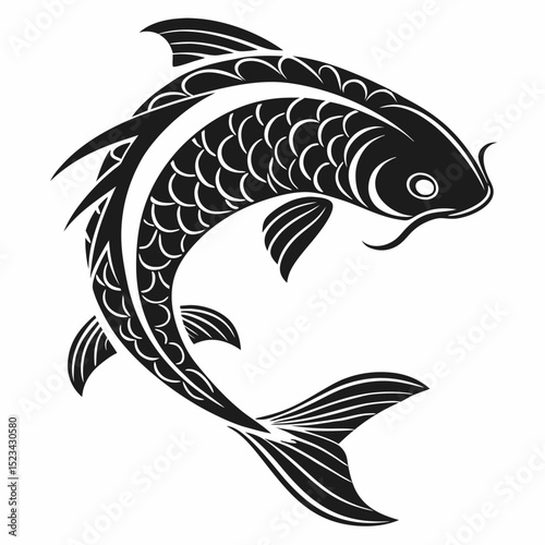 Elegant black and white koi fish design aquatic animal illustration