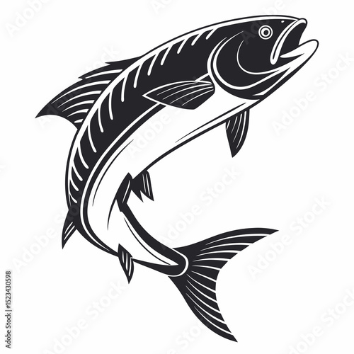 Leaping fish black and white illustration aquatic animal design